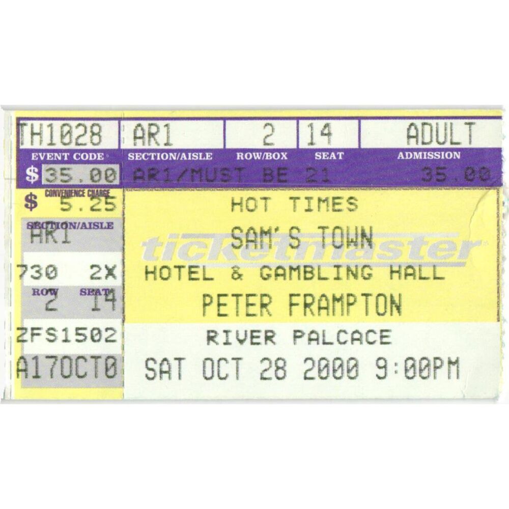 Vintage 2000 Peter Frampton Concert Ticket Stub Tunica MS